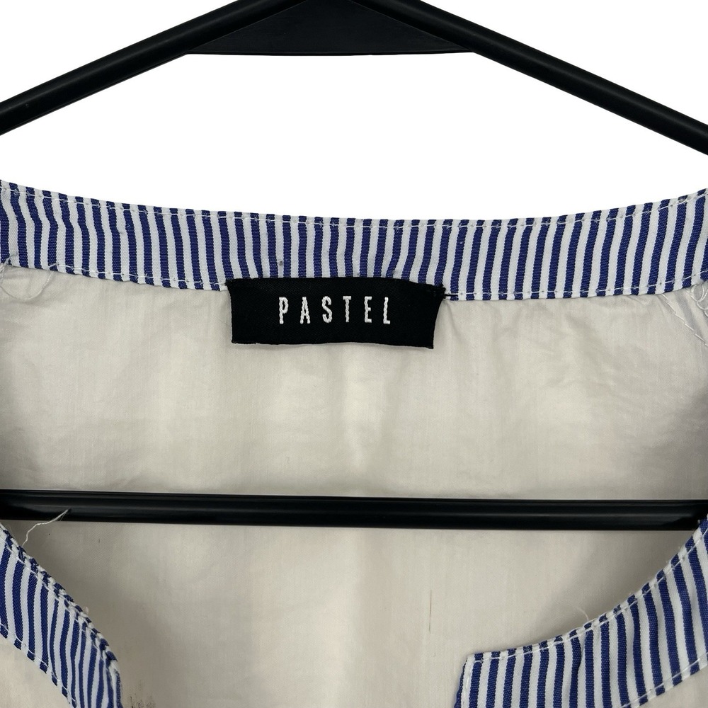 Pastel Women's Bird Floral Blouse Blue Stripe Bell Sleeve Boho Button Front Top - Picture 3 of 7